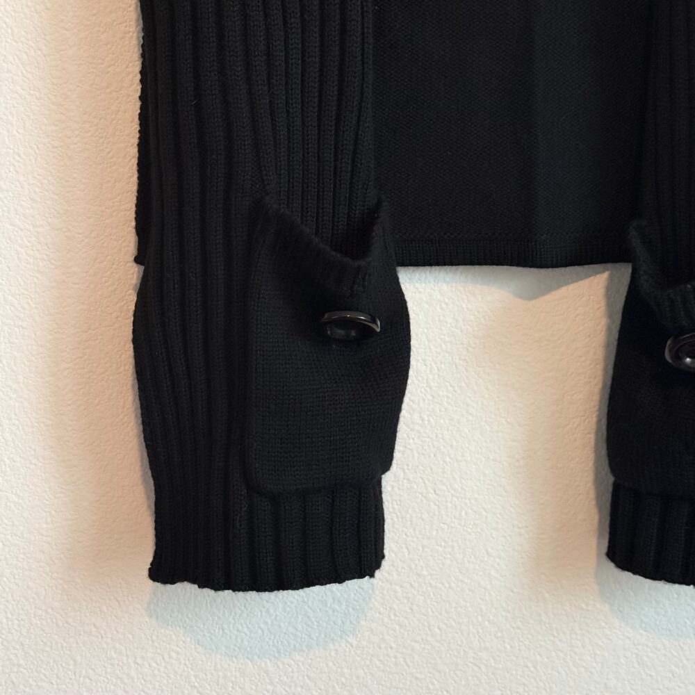 Nordstrom Sleeveless Sweater Shawl Vest OS Black Ribbed Knit Wool Blend Pockets - Picture 2 of 4